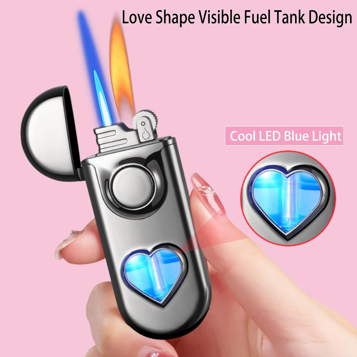 Torch Lighter, Dual Flame Lighter with 6pcs Flint Stone, Windproof Lighter With Visible Gas Window, Cool Adjustable Soft Flame and Jet Flame 2 in1,Refillable Butane Lighter for Outdoor Indoor-Gradient