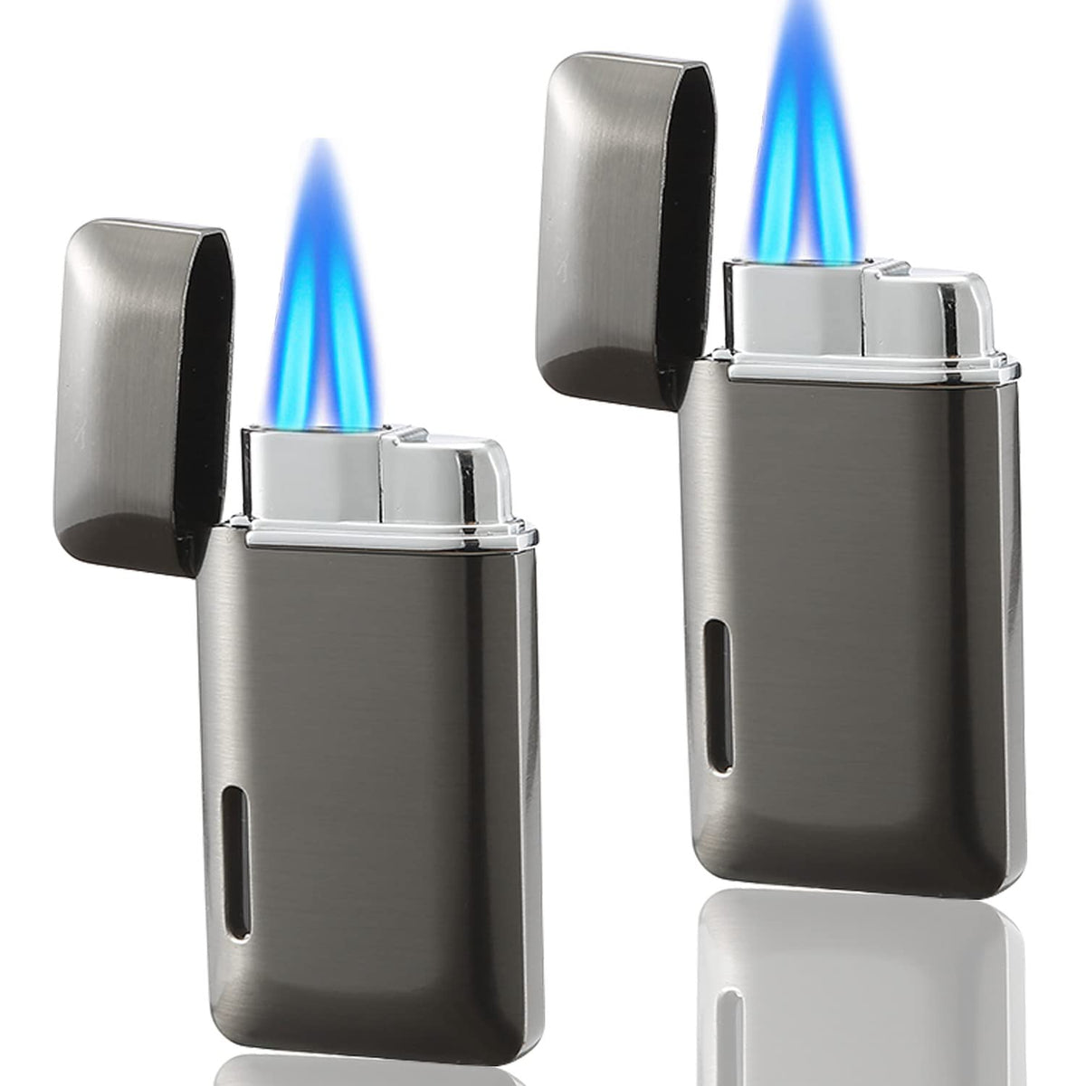 Futlidys 2 Pack Mini Torch Lighter Butane Refillable, Double Flame Butane Lighter with Visible Window, Adjustable Jet Lighter, Great Gifts for Men and Women, Without Gas (Black)