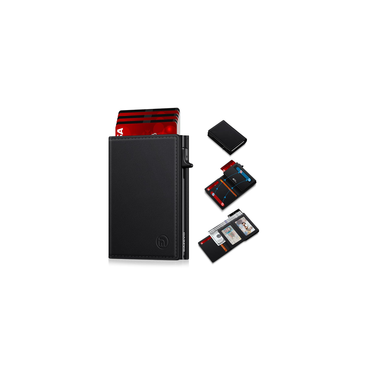 Minimalist Wallet for Men, RFID Blocking Pop Up Wallet with 2 ID Windows