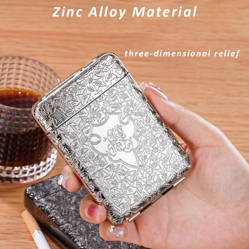 Cigarette Case with USB Lighter 16 pcs 84mm Regular/King Size Cigarettes Electric Rechargeable Flameless Windproof Lighters (Black)