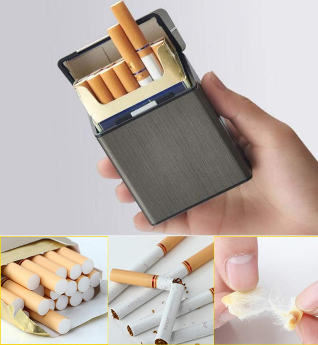 Cigarette Case Brushed Metal Cigarette Case with Magnetic Switch Flip Closure,20 Capacity (2 Pack,85mm, Rose Red + Gray)…