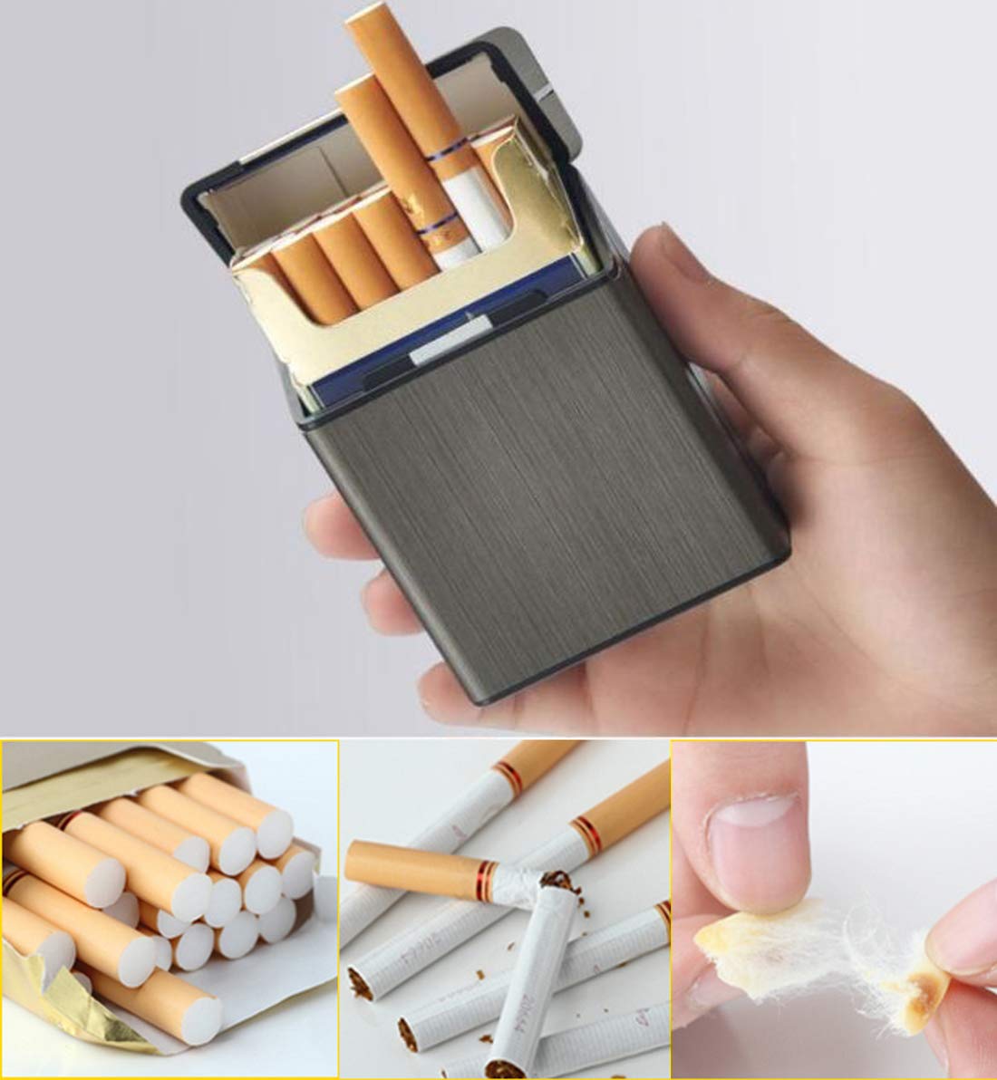 Cigarette Case Brushed Metal Cigarette Case with Magnetic Switch Flip Closure,20 Capacity (2 Pack,85mm, Rose Red + Gray)…