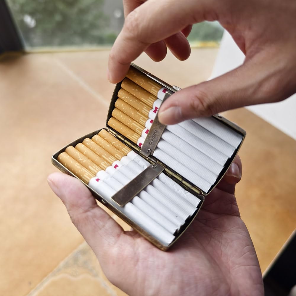 Mini Vintage Metal Cigarette Case for King Size, 12 Capacity Retro Golden