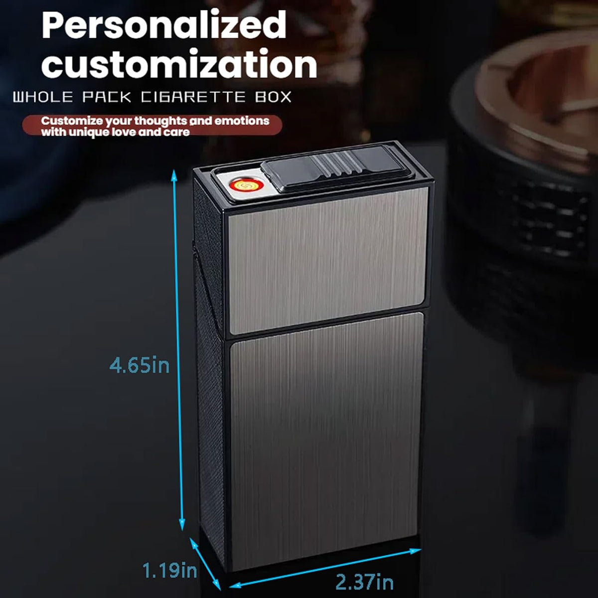 Cigarette Case for for 100mm 100’s King Size Hold 20 Regular Size Cigarettes with Tungsten Coil Lighter USB Rechargeable 2Pack (Gray+Silver, 100mm)