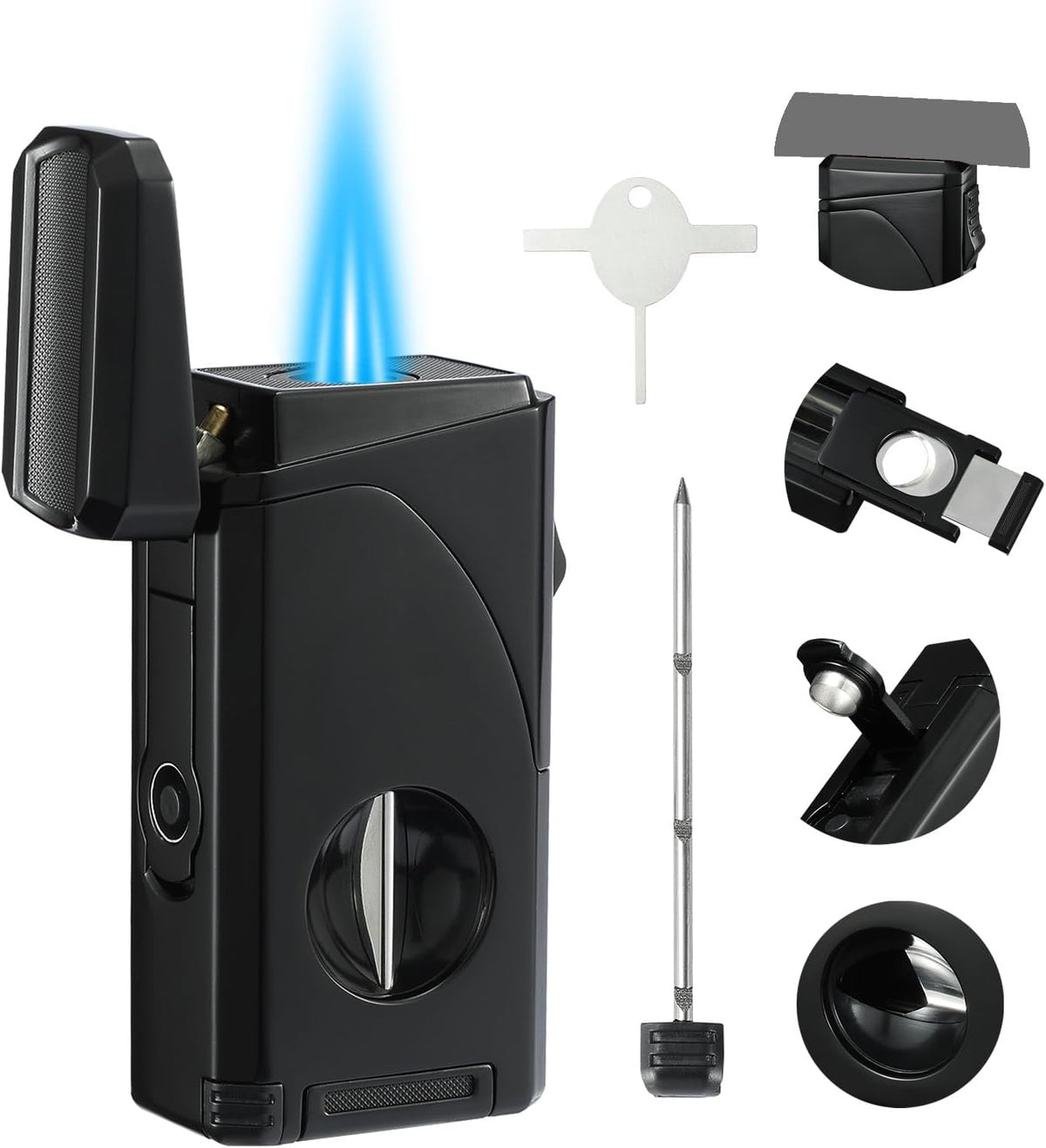 All in One Triple Jet Flame Butane Torch Lighter. Black(Sold Without Gas)
