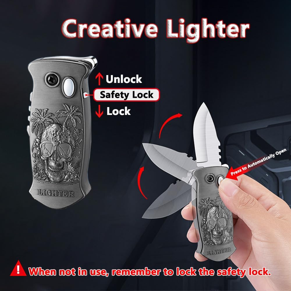 Skull Torch Lighter Adjustable Jet Flame Butane Lighters Refillable Gas Lighter for Outdoor, Indoor, Camping, BBQ, Birthday, Gifts for Men (Without Gas) (Skull Sliver)