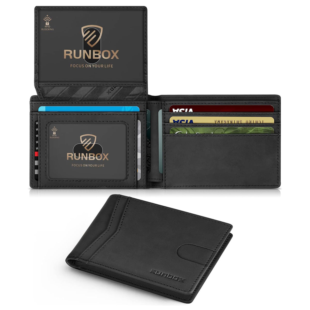 RUNBOX Wallet for Men -Slim Rfid Leather Mens Bifold Novelty Wallets 2 ID Window With Gift Box Men's Accessories