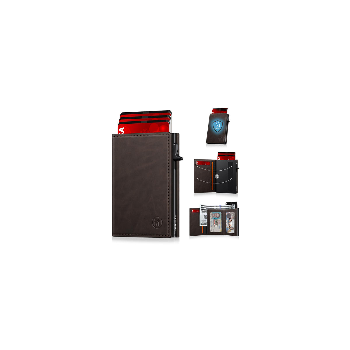 Minimalist Wallet for Men, RFID Blocking Pop Up Wallet with 2 ID Windows