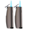 Butane Torch Lighter, Windproof Jet Flame Refillable Adjustable for Candles, BBQ, Camping, Fireworks, Fireplace & Gas Stove, Daily Use, Great Gift, 2 Pack (Satin Silver, Butane Not Included)
