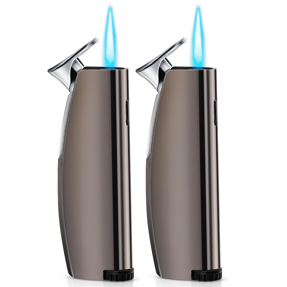 Butane Torch Lighter, Windproof Jet Flame Refillable Adjustable for Candles, BBQ, Camping, Fireworks, Fireplace & Gas Stove, Daily Use, Great Gift, 2 Pack (Satin Silver, Butane Not Included)