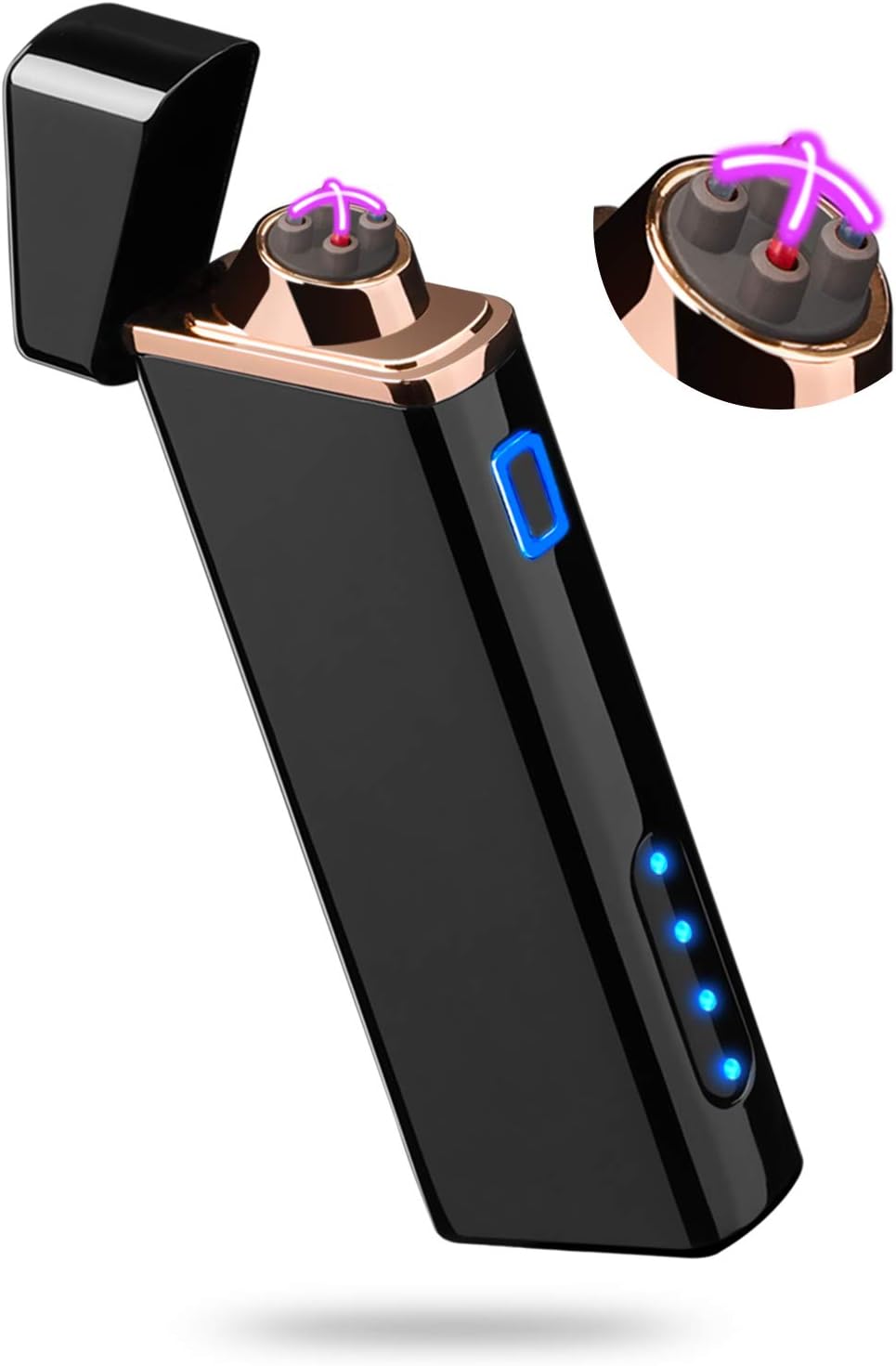 Electric Arc Lighter USB Rechargeable Windproof Flameless Plasma with Battery Indicator for Fire, Cigarette, Candle - Outdoors Indoors | Bright-Black (Upgraded).