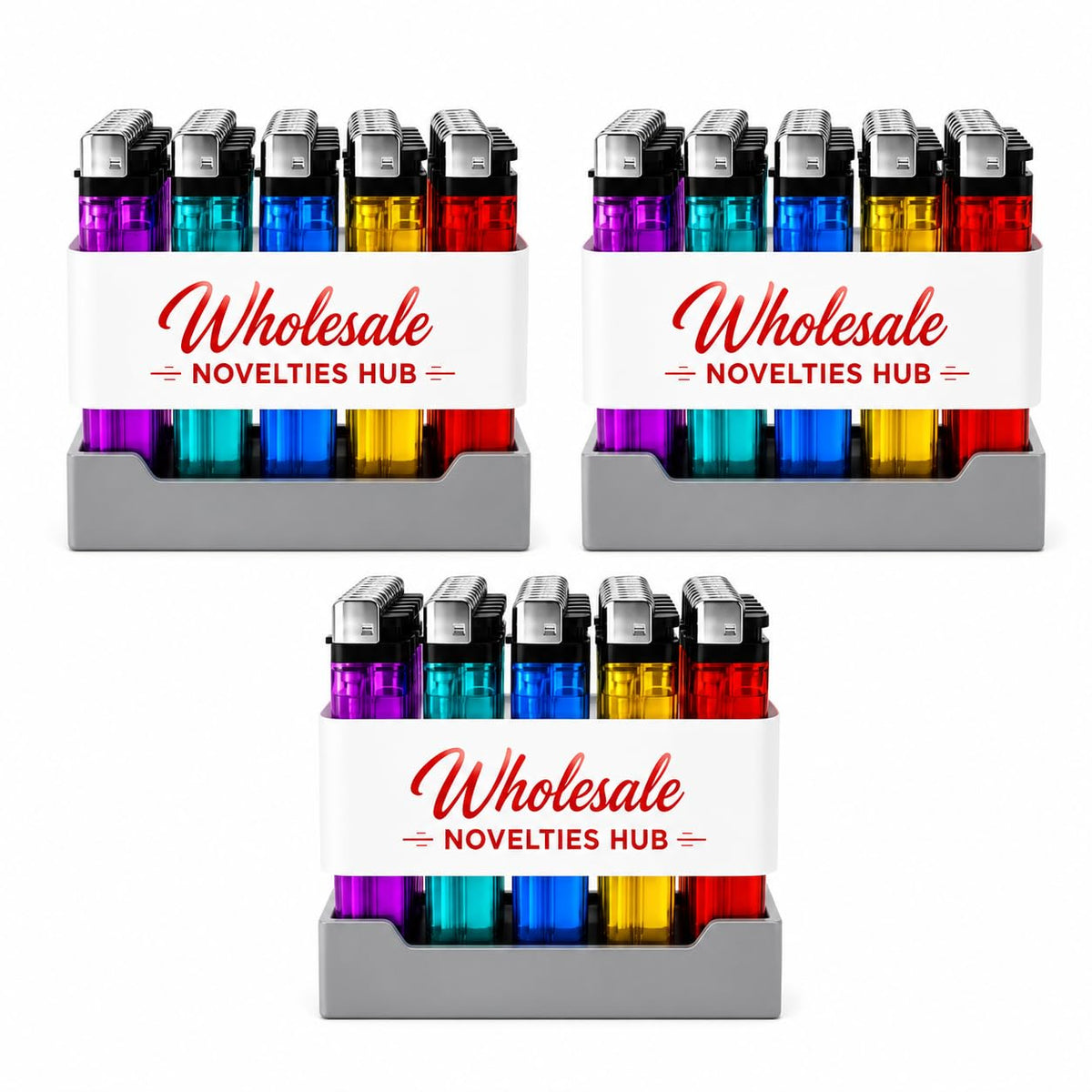 50 Pack Disposable Lighters, Assorted Color Transparent Body Lighters Bulk with Display Tray, Classic Pocket Size Lighter Set for Candles, BBQ, Camping, Kitchen, Emergency Kits (50)