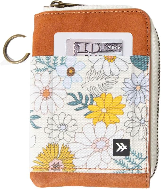 Thread Wallets RFID Blocking Leather Zip Wallet with Card Holder for Men and Women (Blossom)