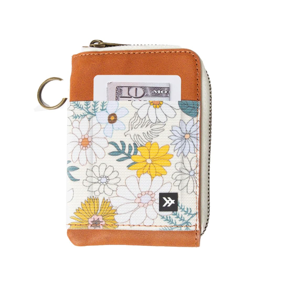 Thread Wallets RFID Blocking Leather Zip Wallet with Card Holder for Men and Women (Blossom)