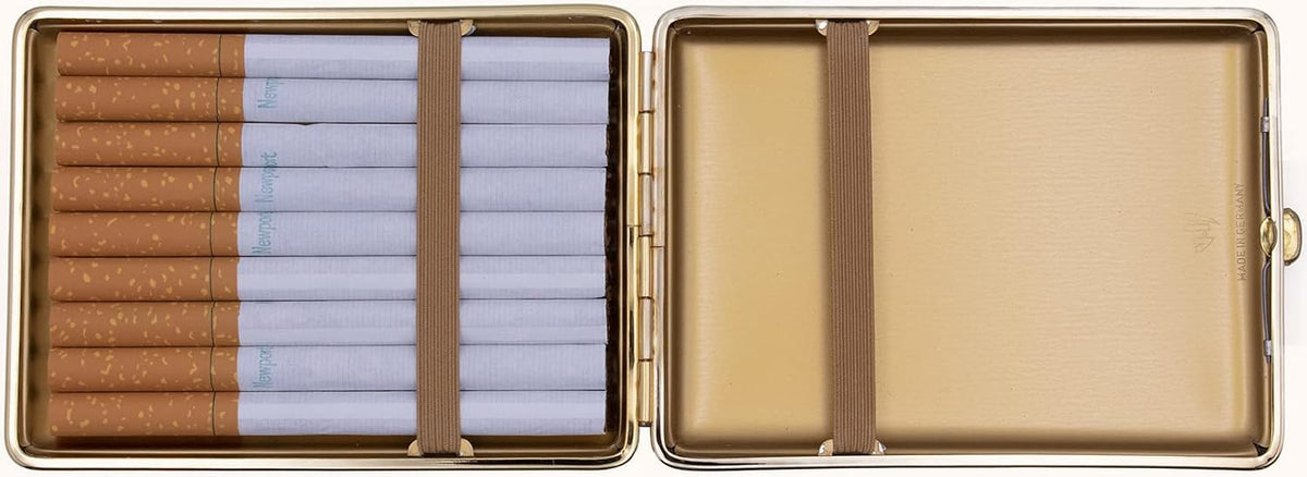 Made in Germany Genuine Leather Gold Plated Cigarette Case (18 100s) with Elastic Bands (Deer Black)