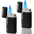 Futlidys 2 Pack Mini Torch Lighter Butane Refillable, Double Flame Butane Lighter with Visible Window, Adjustable Jet Lighter, Great Gifts for Men and Women, Without Gas (Black)