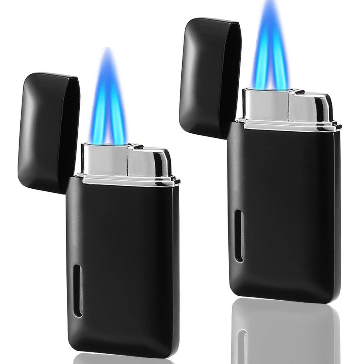 Futlidys 2 Pack Mini Torch Lighter Butane Refillable, Double Flame Butane Lighter with Visible Window, Adjustable Jet Lighter, Great Gifts for Men and Women, Without Gas (Black)