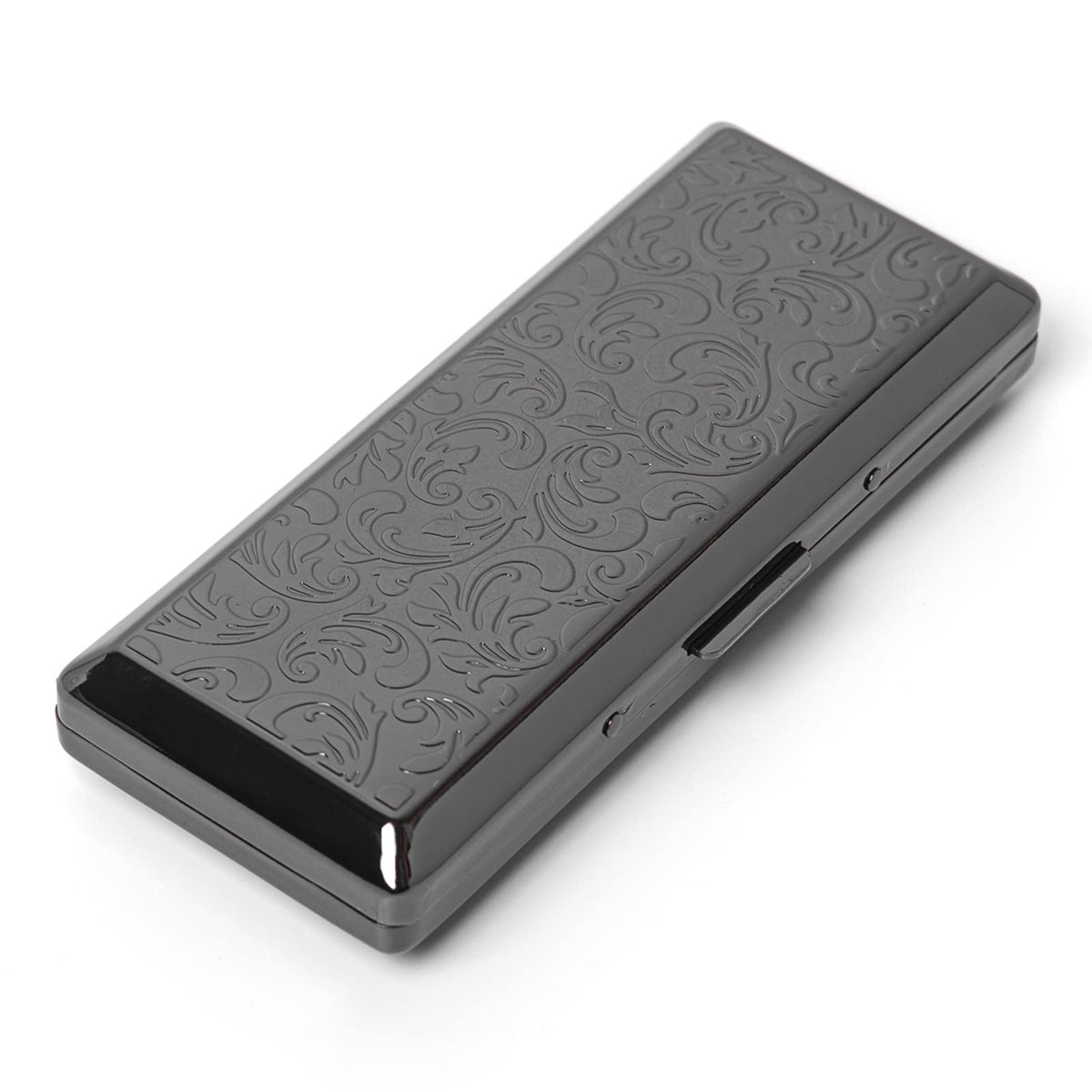 Metal Carry Cigarette Case, Double Sided Spring Clip,Holds 10 100mm Cigarettes (Vines Silver)