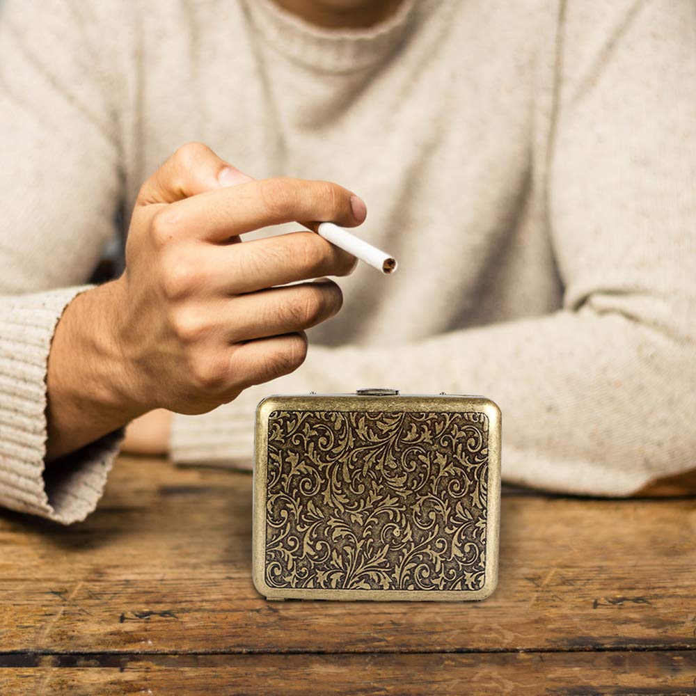 Retro Metal Cigarette Case with Spring Clip Holds 20 Cigarettes