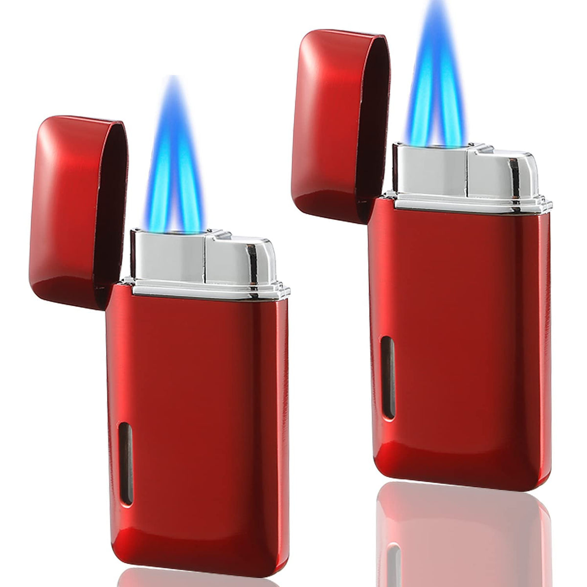Futlidys 2 Pack Mini Torch Lighter Butane Refillable, Double Flame Butane Lighter with Visible Window, Adjustable Jet Lighter, Great Gifts for Men and Women, Without Gas (Black)