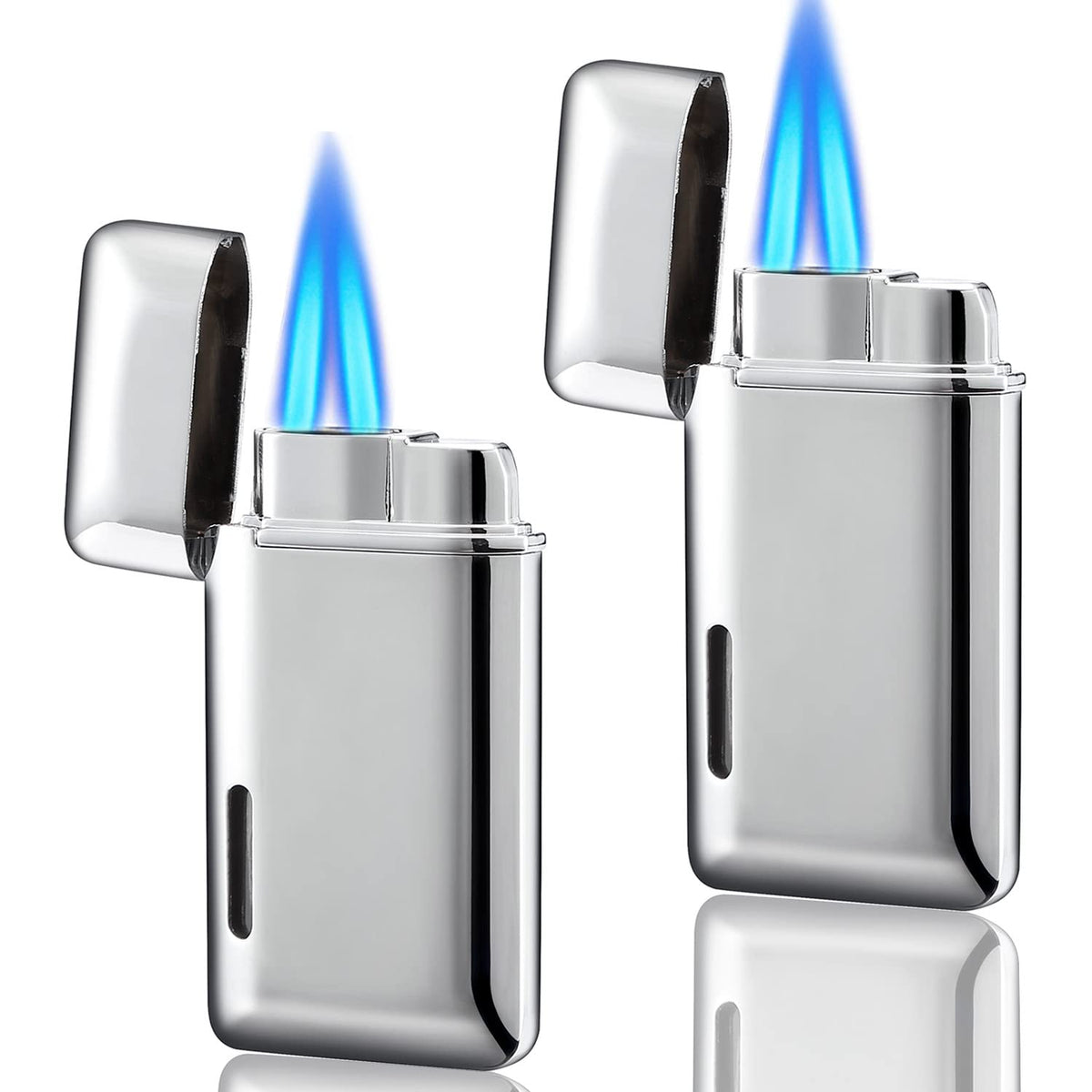 Futlidys 2 Pack Mini Torch Lighter Butane Refillable, Double Flame Butane Lighter with Visible Window, Adjustable Jet Lighter, Great Gifts for Men and Women, Without Gas (Black)
