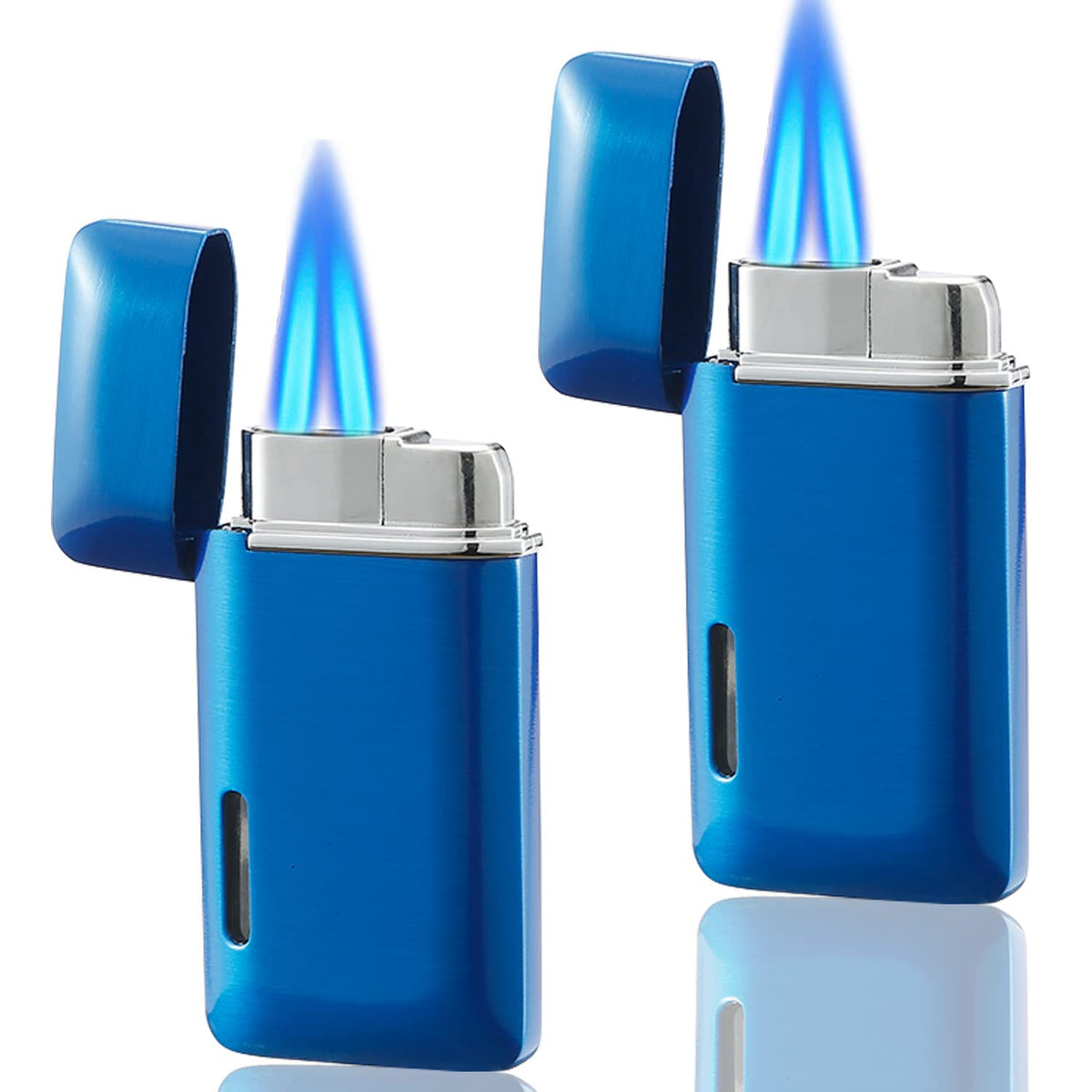 Futlidys 2 Pack Mini Torch Lighter Butane Refillable, Double Flame Butane Lighter with Visible Window, Adjustable Jet Lighter, Great Gifts for Men and Women, Without Gas (Black)