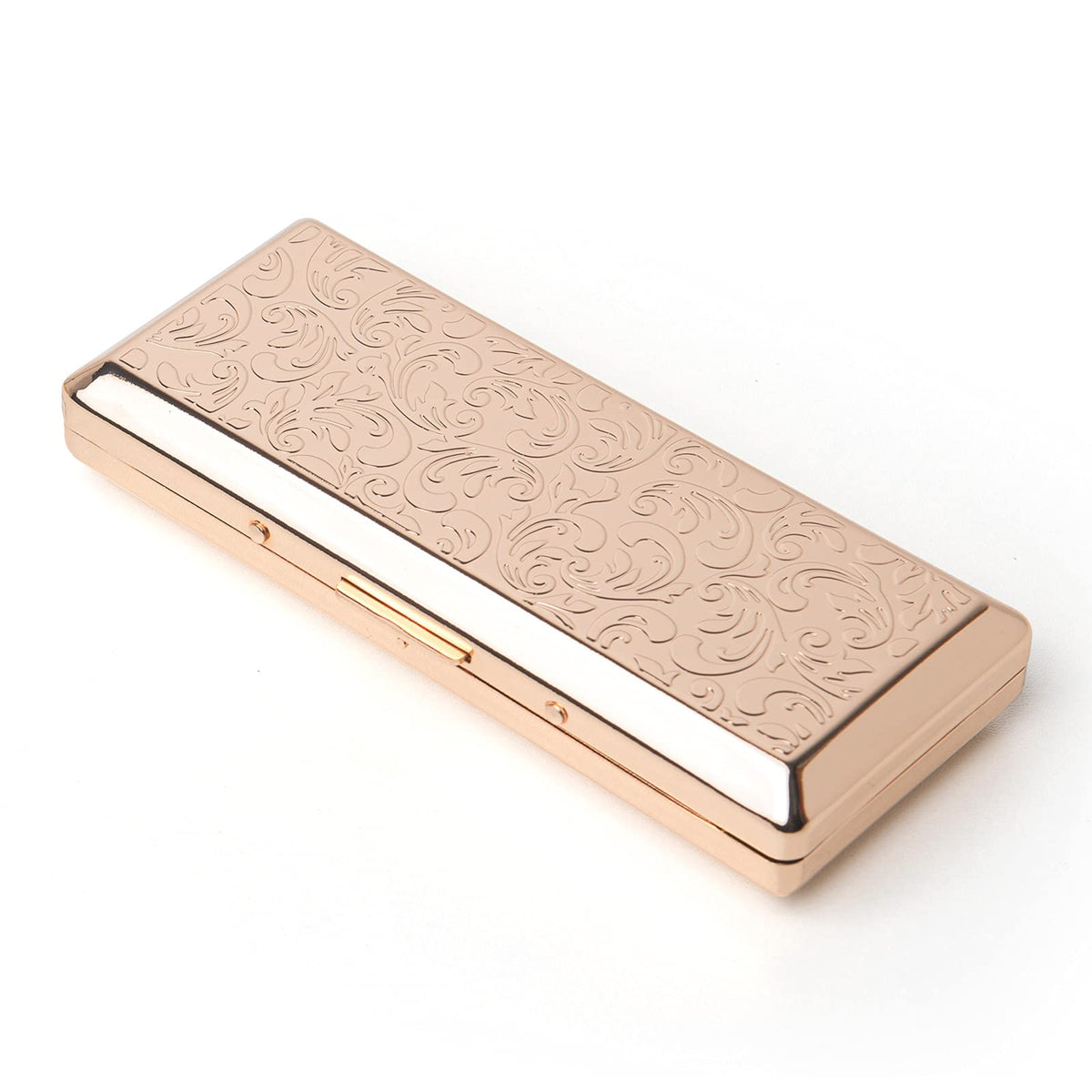 Metal Carry Cigarette Case, Double Sided Spring Clip,Holds 10 100mm Cigarettes (Vines Silver)