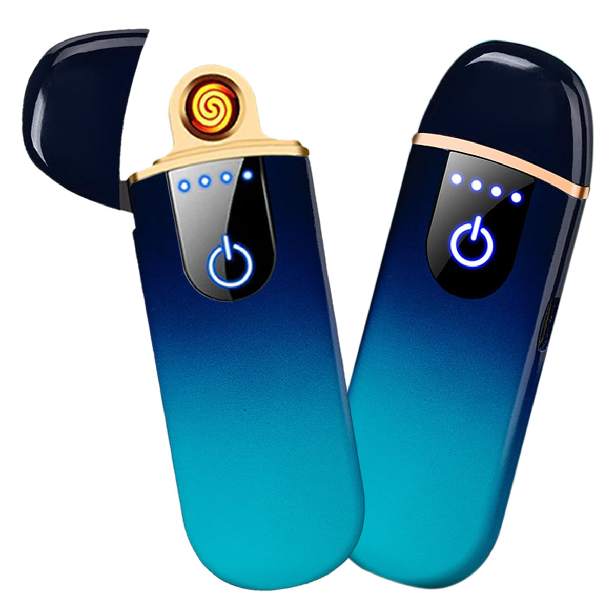 Electronic Lighter Smart USB Rechargeable, Mini Portable Design with Touch Dual-Sided Ignition - Windproof and flameless, Featuring Plasma Technology, Battery Indicator, and Lightweight Build (Blue)