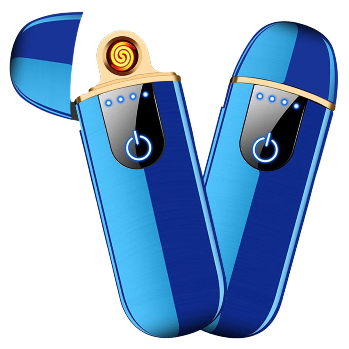 Electronic Lighter Smart USB Rechargeable, Mini Portable Design with Touch Dual-Sided Ignition - Windproof and flameless, Featuring Plasma Technology, Battery Indicator, and Lightweight Build (Blue)