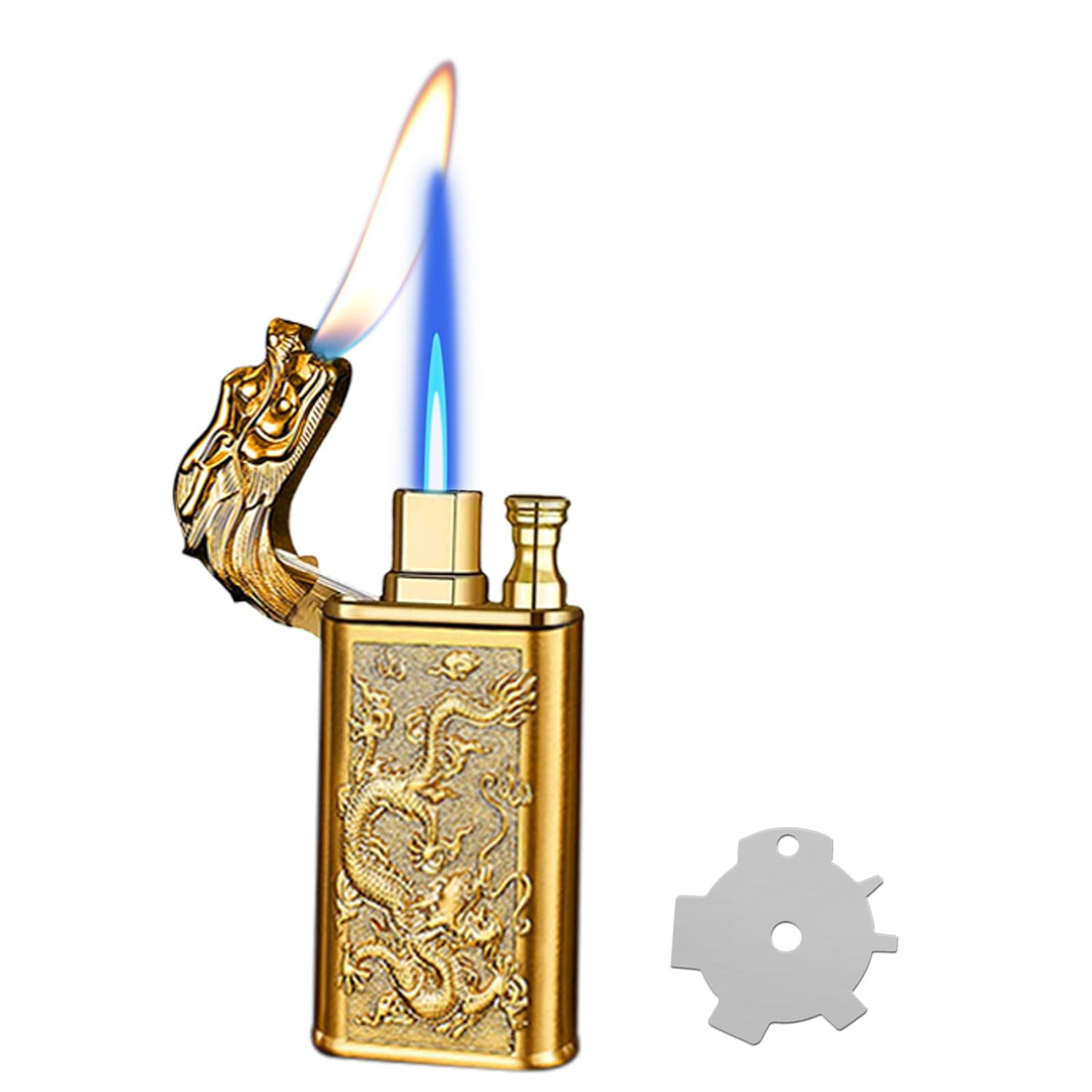 Torch Lighter, Relief Dragon Design Magic Dual Flame Lighter with Adjusting Flames Tool, Creative Windproof Lighters, Cool Jet Flame Butane Lighter-s, Refillable Butane Lighters for Outdoor Indoor