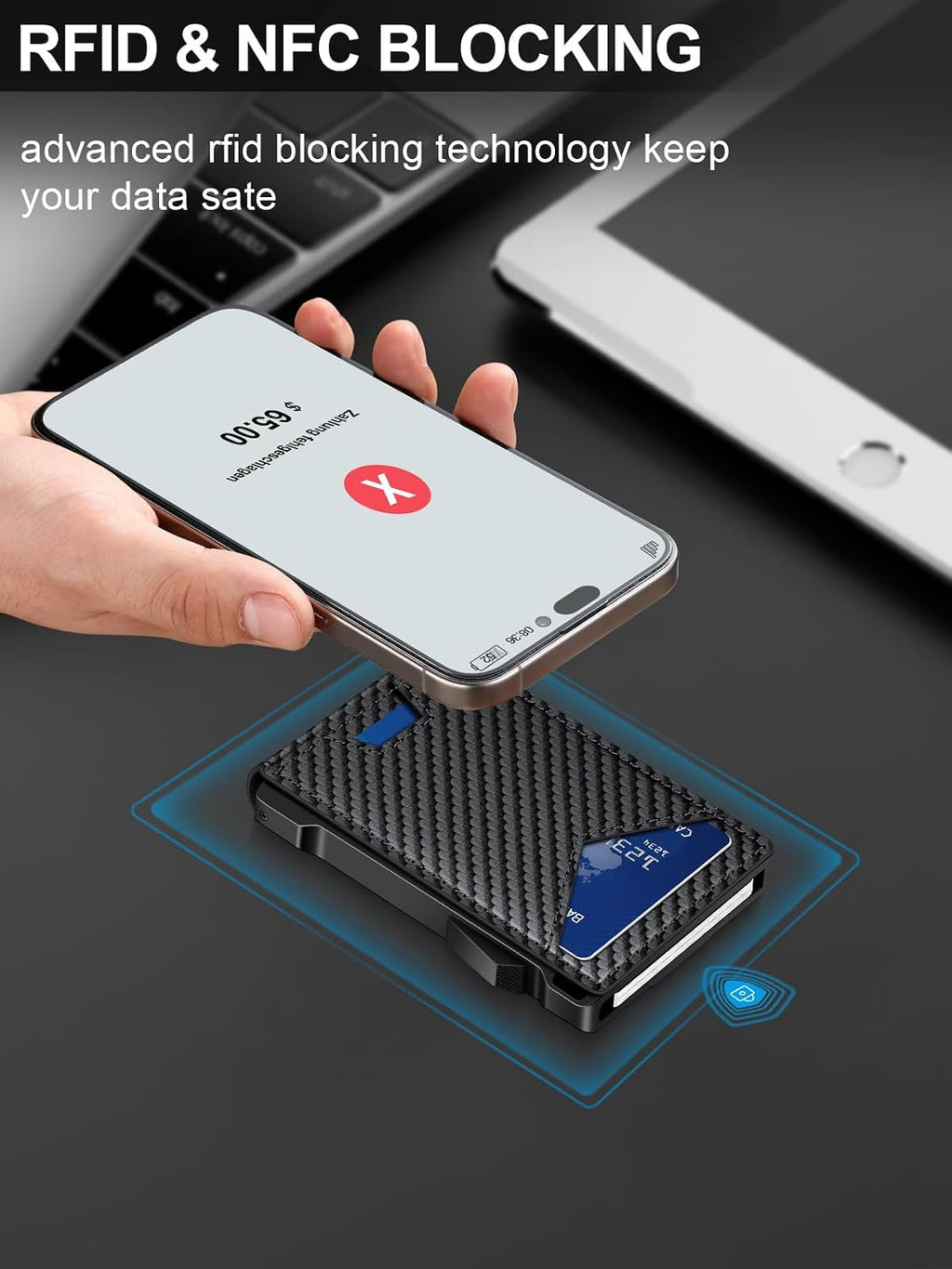 Wallet for Men RFID Wallet with 2 ID Windows & Money Clip, Slim Card Holder