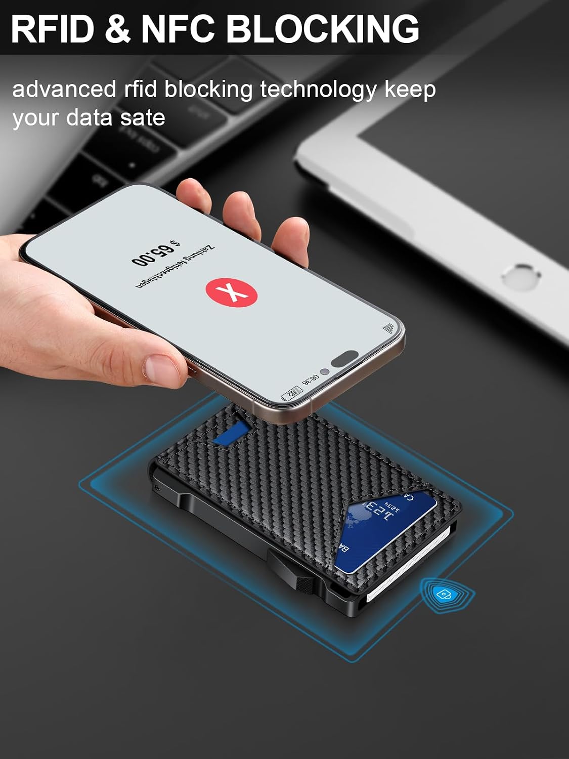 Wallet for Men RFID Wallet with 2 ID Windows & Money Clip, Slim Card Holder