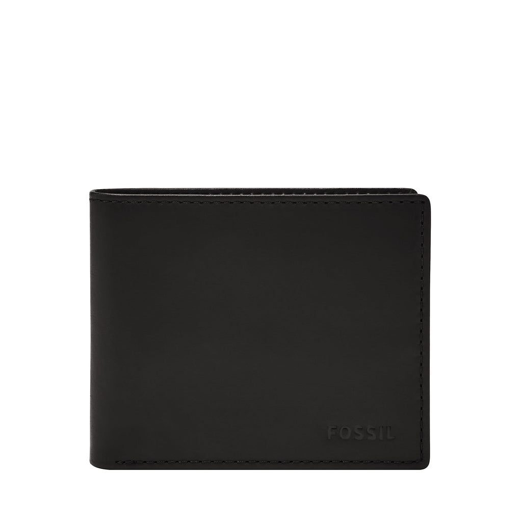 Fossil Men's Wallet, Derrick Leather RFID-Blocking Wallet, Bifold with Flip ID, Dark Brown
