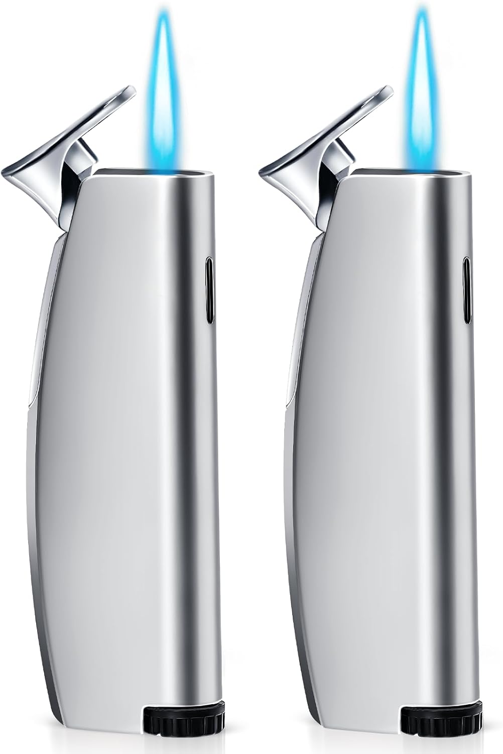 Butane Torch Lighter, Windproof Jet Flame Refillable Adjustable for Candles, BBQ, Camping, Fireworks, Fireplace & Gas Stove, Daily Use, Great Gift, 2 Pack (Satin Silver, Butane Not Included)