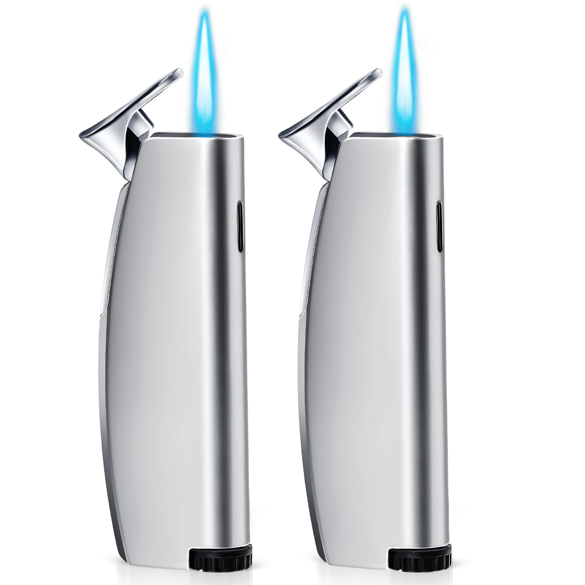 Butane Torch Lighter, Windproof Jet Flame Refillable Adjustable for Candles, BBQ, Camping, Fireworks, Fireplace & Gas Stove, Daily Use, Great Gift, 2 Pack (Satin Silver, Butane Not Included)