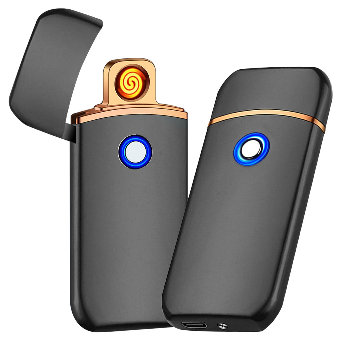 Electronic Lighter Smart USB Rechargeable, Mini Portable Design with Touch Dual-Sided Ignition - Windproof and flameless, Featuring Plasma Technology, Battery Indicator, and Lightweight Build (Blue)