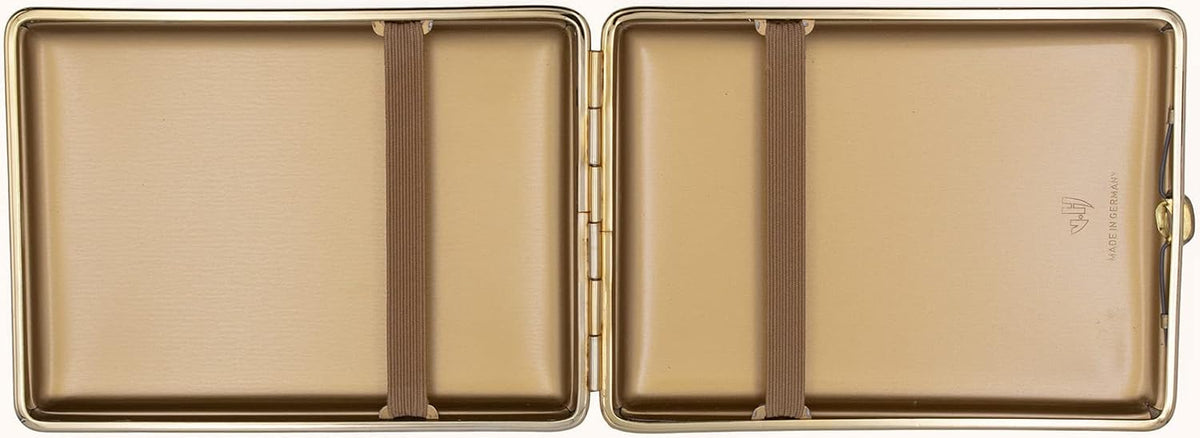 Made in Germany Genuine Leather Gold Plated Cigarette Case (18 100s) with Elastic Bands (Deer Black)