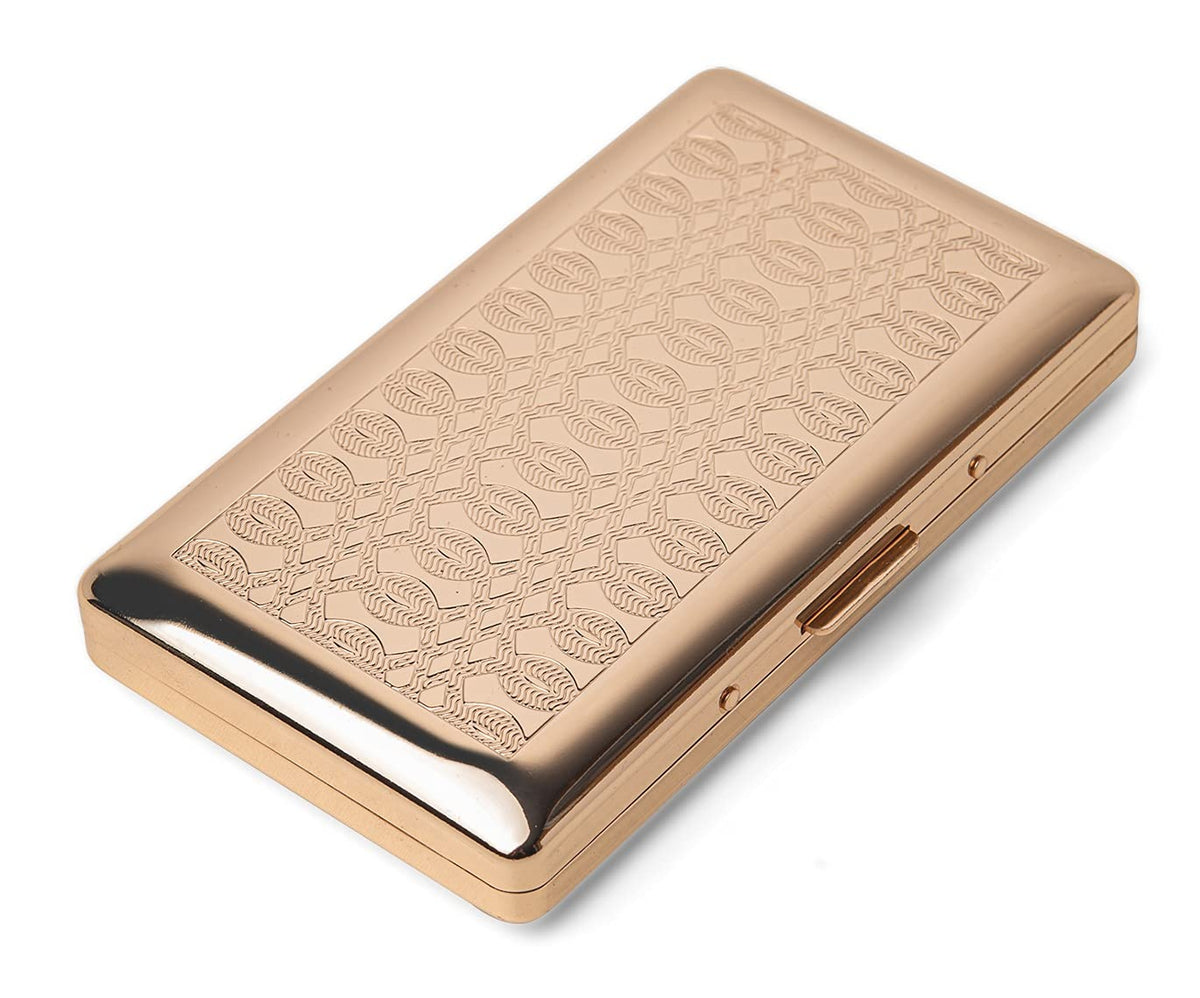 Metal Carry Cigarette Case, Double Sided Spring Clip,Holds 10 100mm Cigarettes (Vines Silver)