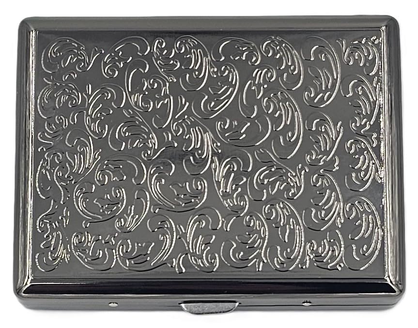 Cigarette Case Victorian Retro Style Metal Holder for Regular, King and 100's Size RFID Etched Antique Brass