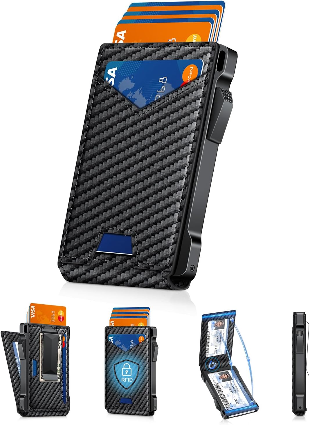 Wallet for Men RFID Wallet with 2 ID Windows & Money Clip, Slim Card Holder