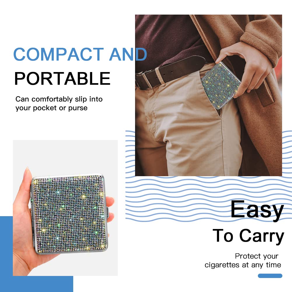 SAVORI Cigarette Case for Women Men, Metal Cigarette Holder Bling Crystal Double Sided Cigarette Box for 20 Cigarettes Gift for Smoker (AB)