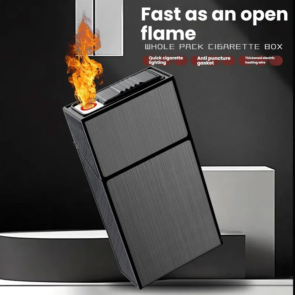 Cigarette Case with Lighter for 100mm King Size, Rechargeable Windproof Set of 2,Electric Coil Lighter, Gift Package (Silver+ Black, 100mm)