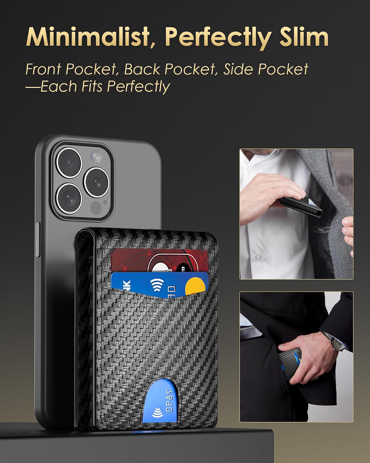 2026 Wallet for Men - RFID Blocking Slim Minimalist Wallet, Carbon Fiber