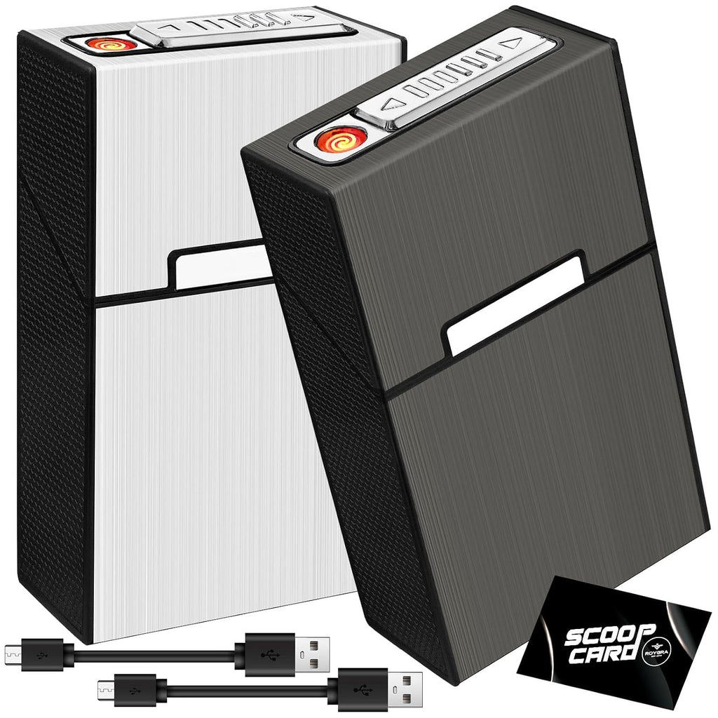 roygra Cigarette Case (2 Pack), Rechargeable Lighter and USB Charging Cable