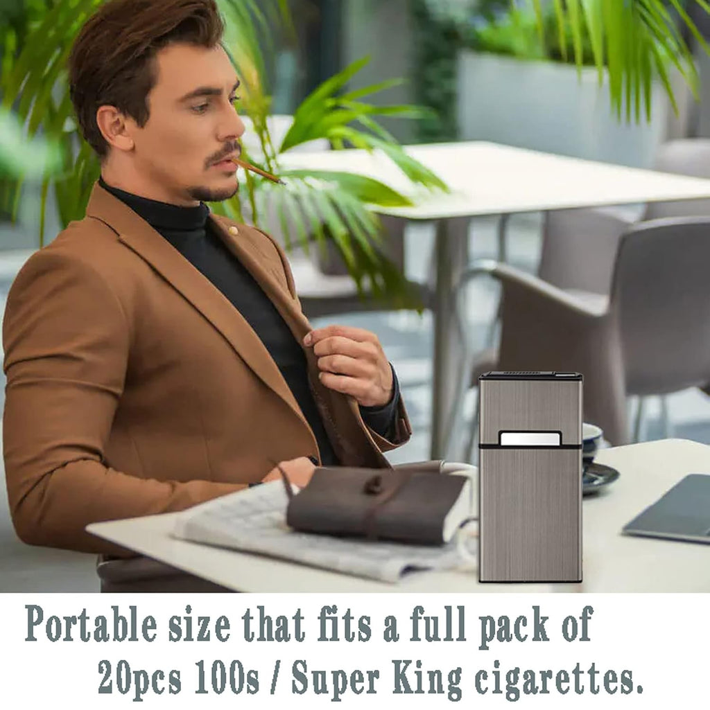 Cigarette Case with Lighter 100's King Size 20pcs Cigarettes 2 Pack Rechargeable Flameless Windproof Electric Lighter Makeup Mirror