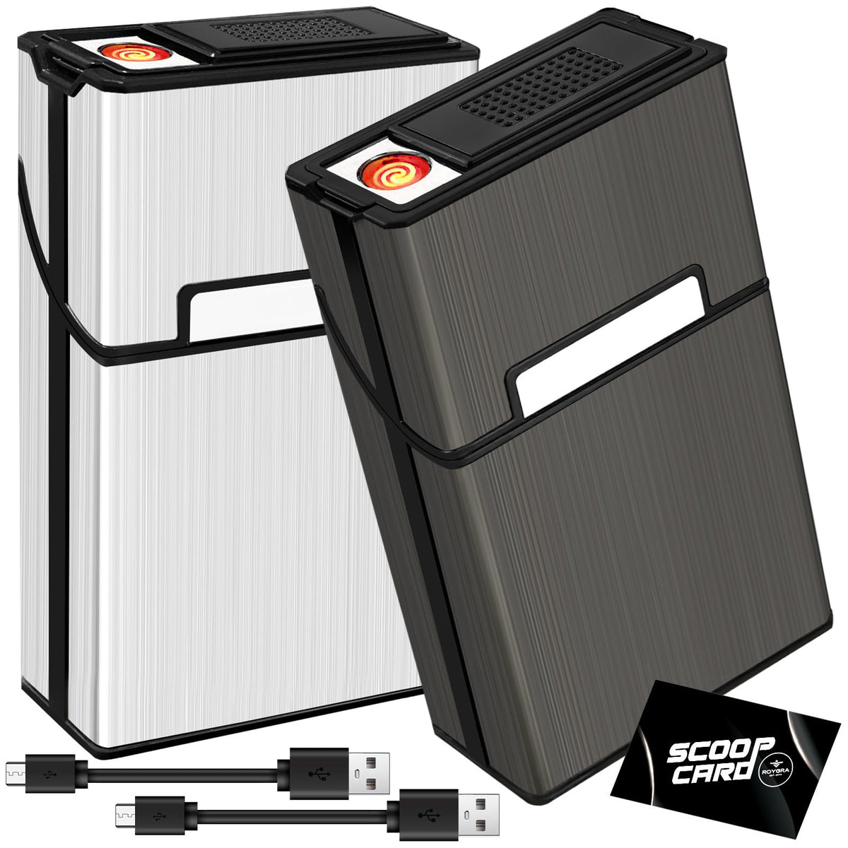 roygra Cigarette Case (2 Pack), Rechargeable Lighter and USB Charging Cable