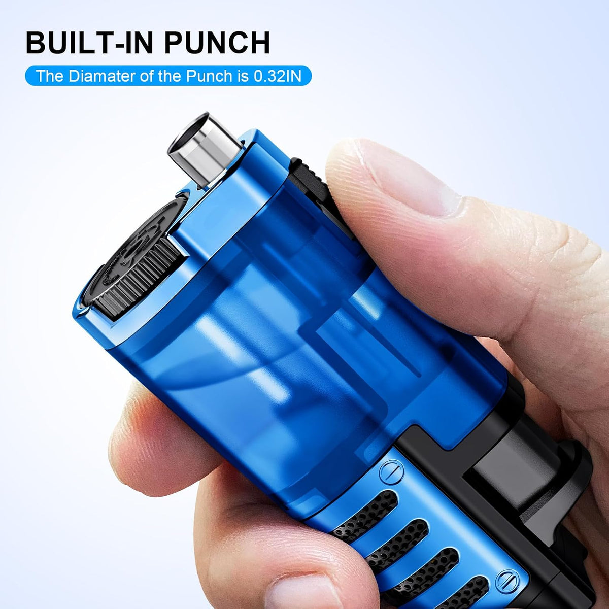 Torch Lighter Butane Refillable Triple Jet Flame Torch Lighters, Windproof Adjustable Flame Butane Torch Lighter with Punch 2 Pack (Without Fuel) (Blue)
