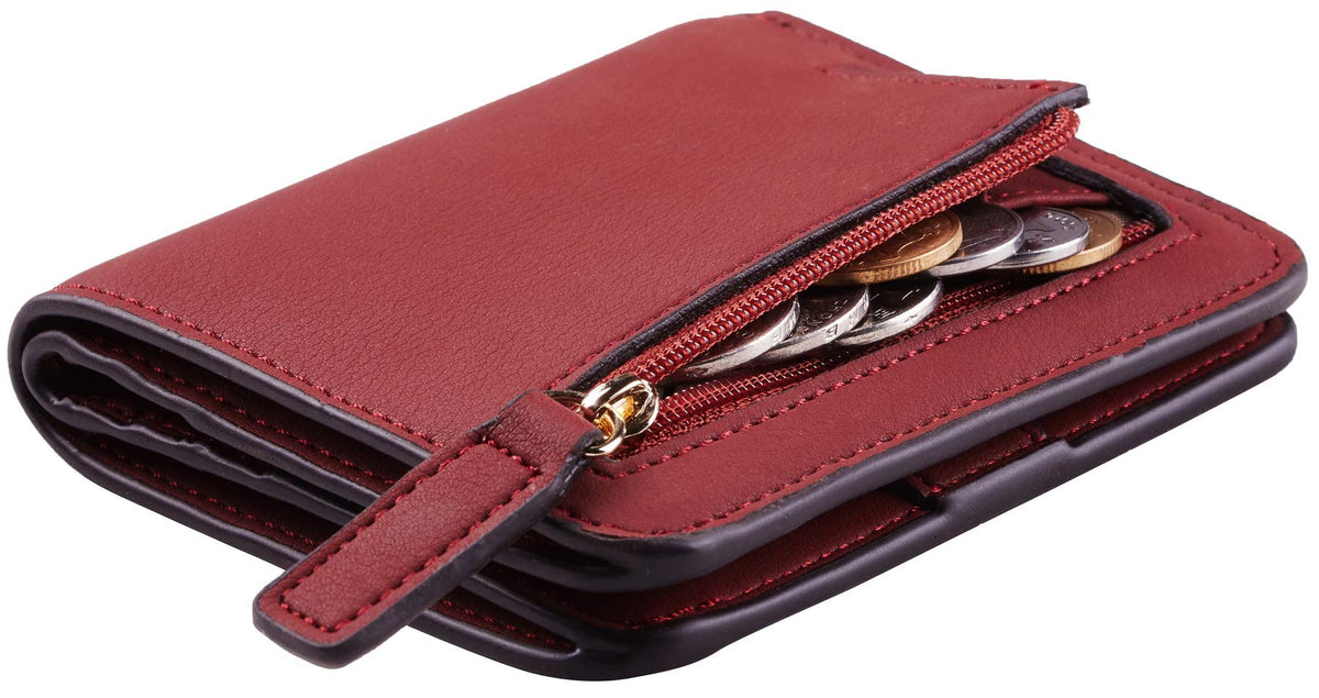 Toughergun Women’s Small Slim Leather Wallet with RFID Protection, Compact Bifold Mini Purse with Clear ID Window