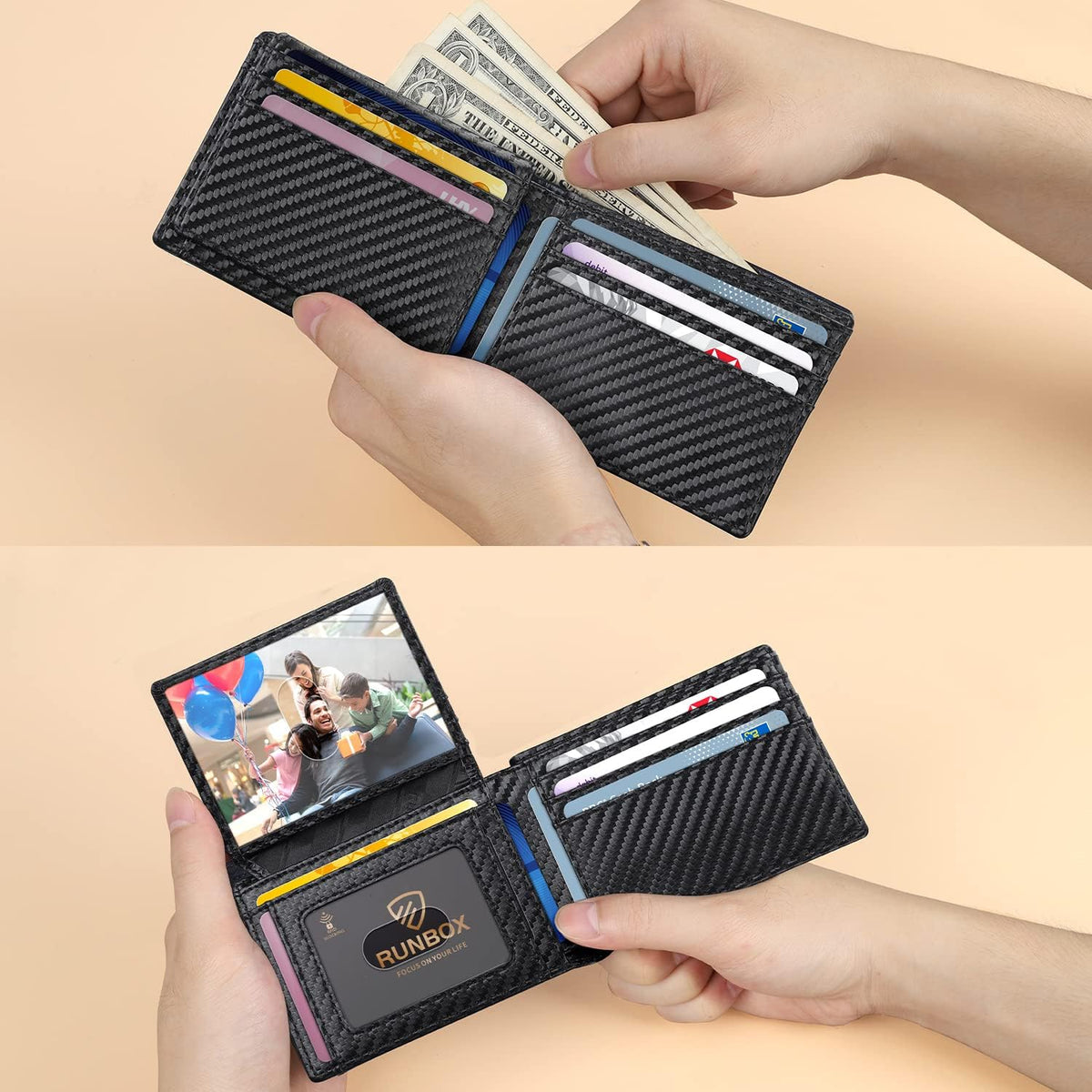 RUNBOX Wallet for Men -Slim Rfid Leather Mens Bifold Novelty Wallets 2 ID Window With Gift Box Men's Accessories