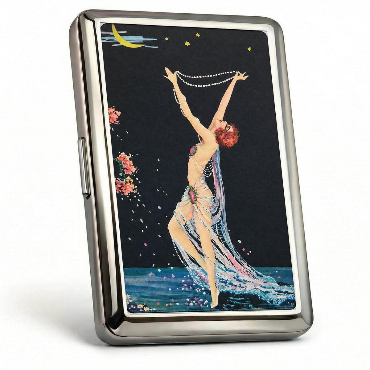 Vintage - Style Versatile Card & Cash Case Art Deco Design Metal Wallet with RFID and Holds King Size / 100s Women and Men Easy Snap Business Card Box for Credit Cards Cash Id Business Cards